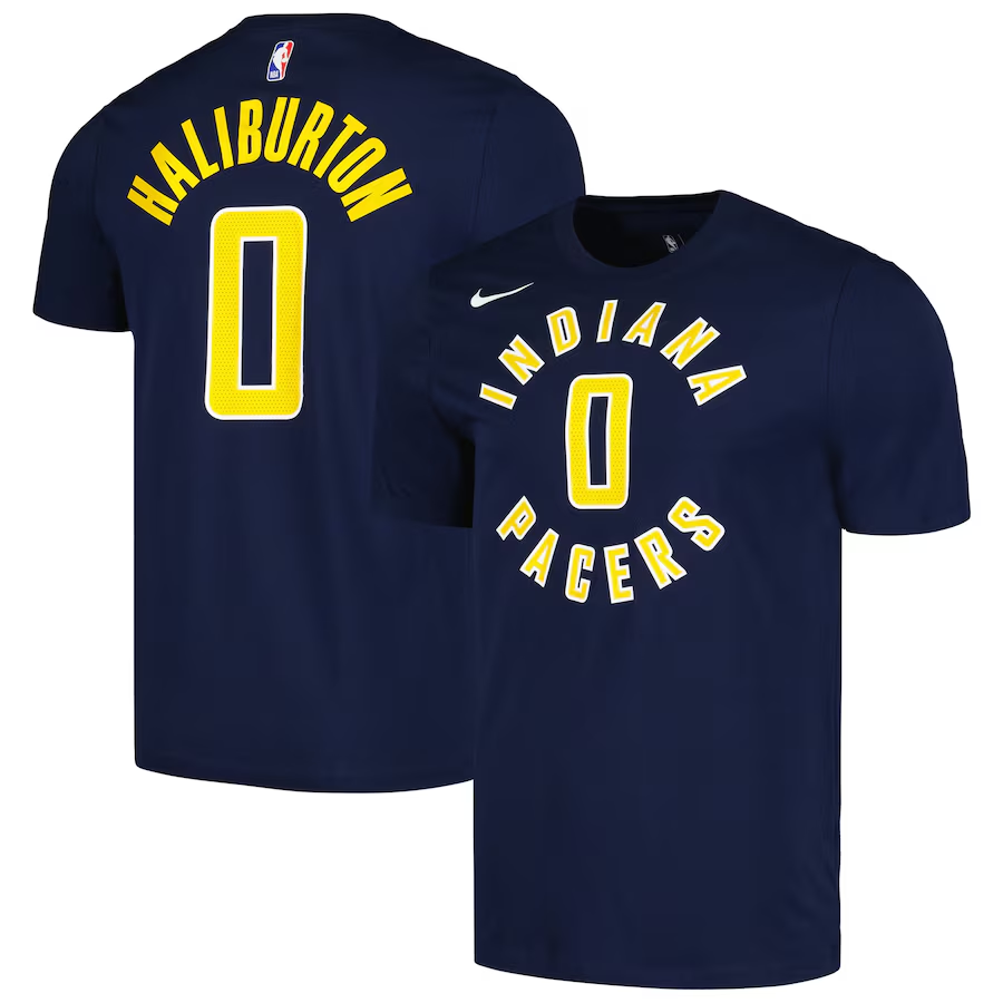 Men's Indiana Pacers #0 Tyrese Haliburton Navy Icon 2022/23 Name & Number T-Shirt Men's Indiana Pacers #0 Tyrese Haliburton Navy Icon 2022/23 Name & Number T-Shirt
